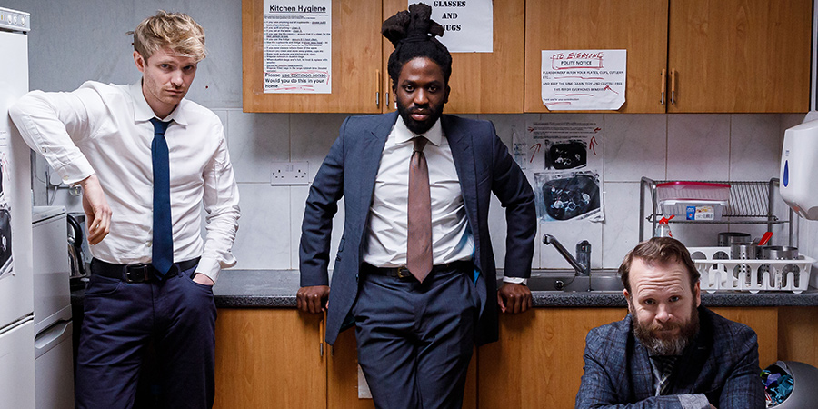 Dreaming Whilst Black. Image shows from L to R: Adam (Alexander Owen), Kwabena (Adjani Salmon), Tom (Toby Williams). Copyright: Big Deal Films. Dreaming Whilst Black. Image shows from L to R: Adam (Alexander Owen), Kwabena (Adjani Salmon), Tom (Toby Williams). Copyright: Big Deal Films.