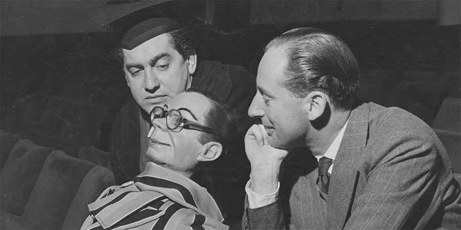 Educating Archie. Image shows from L to R: Tutor (Tony Hancock), Peter Brough. Copyright: BBC / Radio Times. Educating Archie. Image shows from L to R: Tutor (Tony Hancock), Peter Brough. Copyright: BBC / Radio Times.