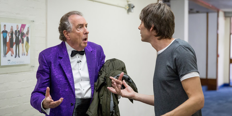 The Entire Universe. Image shows from L to R: Eric Idle, Brian Cox. Copyright: BBC / Guy Levy. The Entire Universe. Image shows from L to R: Eric Idle, Brian Cox. Copyright: BBC / Guy Levy.