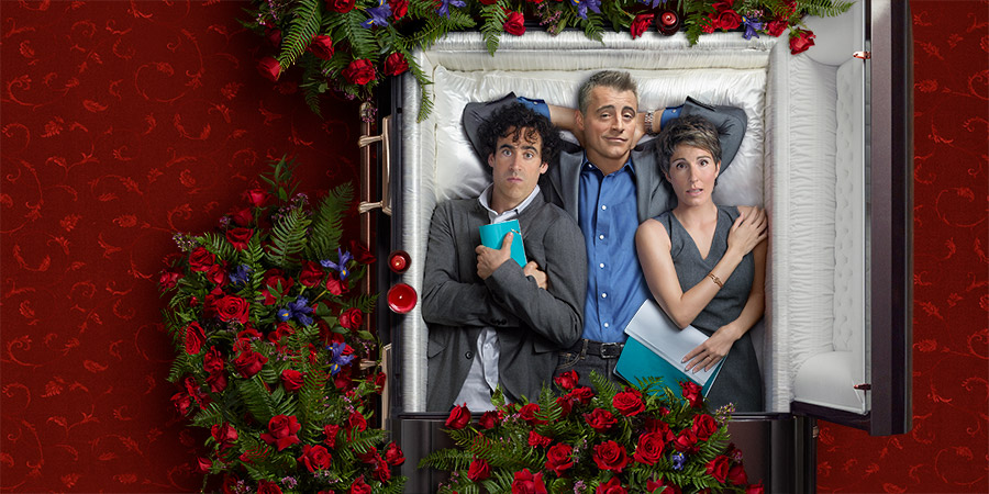 Episodes. Image shows from L to R: Sean Lincoln (Stephen Mangan), Matt LeBlanc (Matt LeBlanc), Beverly Lincoln (Tamsin Greig). Copyright: Hat Trick Productions. Episodes. Image shows from L to R: Sean Lincoln (Stephen Mangan), Matt LeBlanc (Matt LeBlanc), Beverly Lincoln (Tamsin Greig). Copyright: Hat Trick Productions.