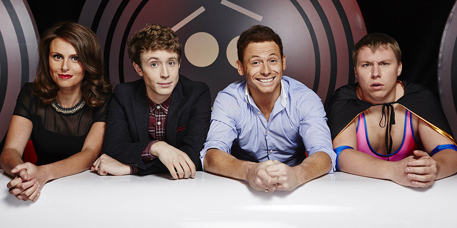 Fake Reaction. Image shows from L to R: Ellie Taylor, Matt Edmondson, Joe Swash, Hot Meat (Matt Ralph). Copyright: STV Productions. Fake Reaction. Image shows from L to R: Ellie Taylor, Matt Edmondson, Joe Swash, Hot Meat (Matt Ralph). Copyright: STV Productions.