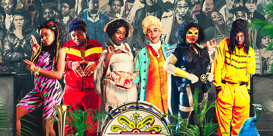Famalam. Image shows from L to R: Danielle Vitalis, Samson Kayo, Vivienne Acheampong, John MacMillan, Gbemisola Ikumelo, Tom Moutchi. Copyright: BBC. Famalam. Image shows from L to R: Danielle Vitalis, Samson Kayo, Vivienne Acheampong, John MacMillan, Gbemisola Ikumelo, Tom Moutchi. Copyright: BBC.
