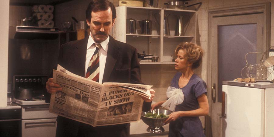 Fawlty Towers. Image shows from L to R: Basil Fawlty (John Cleese), Polly (Connie Booth). Copyright: BBC. Fawlty Towers. Image shows from L to R: Basil Fawlty (John Cleese), Polly (Connie Booth). Copyright: BBC.