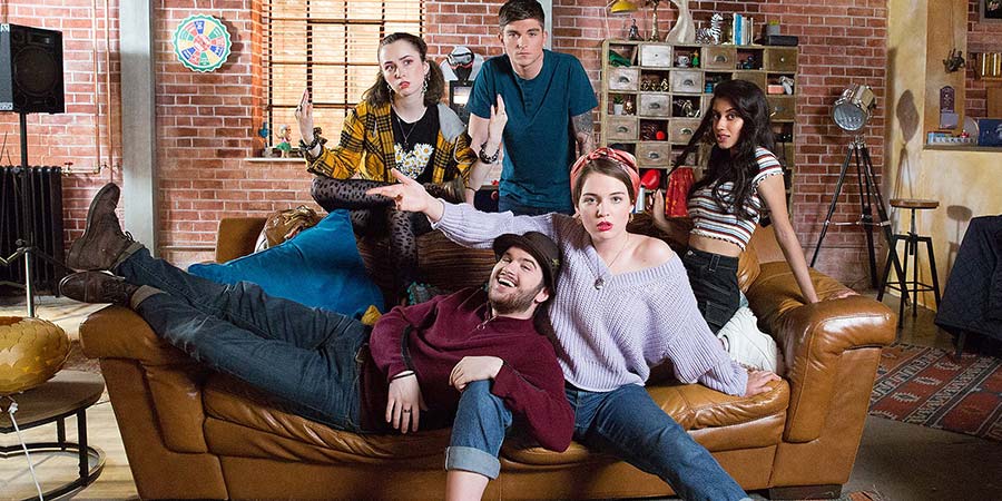 Flatmates. Image shows from L to R: Mel (Grace Hogg-Robinson), Craig (Theo Stevenson), Declan (Richard Wisker), Lauren (Tallulah Greive), Yasmin (Nethra Tilakumara). Flatmates. Image shows from L to R: Mel (Grace Hogg-Robinson), Craig (Theo Stevenson), Declan (Richard Wisker), Lauren (Tallulah Greive), Yasmin (Nethra Tilakumara).