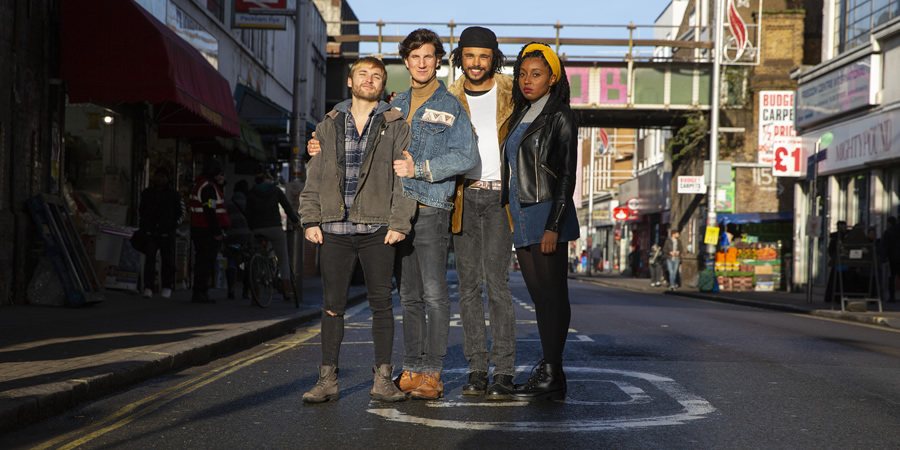 Flatshare. Image shows from L to R: Seb (Nic Bernasconi), Tom (Andrew Rowe), Omar (Shaun Cowlishaw), Kemi (Ani Nelson). Flatshare. Image shows from L to R: Seb (Nic Bernasconi), Tom (Andrew Rowe), Omar (Shaun Cowlishaw), Kemi (Ani Nelson).