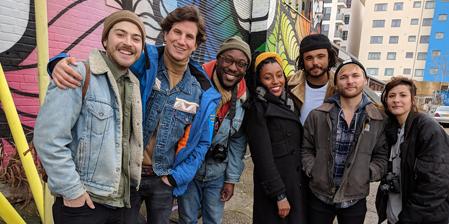 Flatshare. Image shows from L to R: Grant Taylor, Tom (Andrew Rowe), James Barber, Kemi (Ani Nelson), Omar (Shaun Cowlishaw), Seb (Nic Bernasconi), Unknown. Flatshare. Image shows from L to R: Grant Taylor, Tom (Andrew Rowe), James Barber, Kemi (Ani Nelson), Omar (Shaun Cowlishaw), Seb (Nic Bernasconi), Unknown.