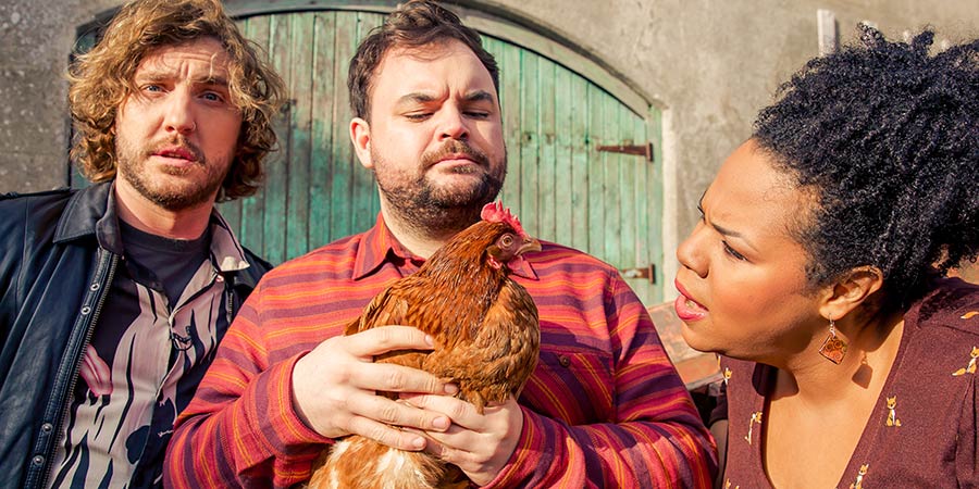 Flinch. Image shows from L to R: Seann Walsh, Lloyd Griffith, Desiree Burch. Copyright: Netflix. Flinch. Image shows from L to R: Seann Walsh, Lloyd Griffith, Desiree Burch. Copyright: Netflix.