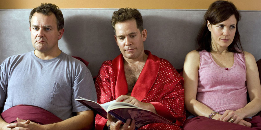 Freezing. Image shows from L to R: Matt (Hugh Bonneville), Leon Blakely (Tom Hollander), Elizabeth (Elizabeth McGovern). Copyright: BBC. Freezing. Image shows from L to R: Matt (Hugh Bonneville), Leon Blakely (Tom Hollander), Elizabeth (Elizabeth McGovern). Copyright: BBC.