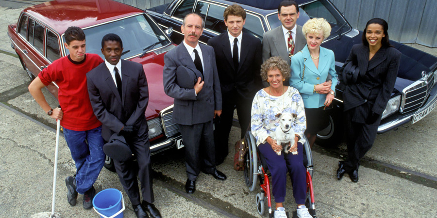 Full Stretch. Image shows from L to R: Skinner (Dickon Tolson), Darryl (Clarence Smith), Norman (David Howey), Tarquin (Reece Dinsdale), Grace Robbins (Sue Johnston), Baz Lervick (Kevin McNally), Tanya Levick (Wendy Morgan). Copyright: WitzEnd Productions. Full Stretch. Image shows from L to R: Skinner (Dickon Tolson), Darryl (Clarence Smith), Norman (David Howey), Tarquin (Reece Dinsdale), Grace Robbins (Sue Johnston), Baz Lervick (Kevin McNally), Tanya Levick (Wendy Morgan). Copyright: WitzEnd Productions.
