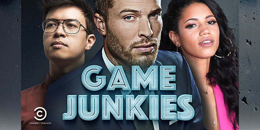 Game Junkies. Image shows from L to R: Phil Wang, Rick Edwards, Vick Hope. Game Junkies. Image shows from L to R: Phil Wang, Rick Edwards, Vick Hope.