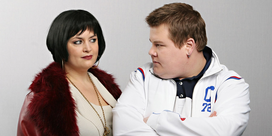 Gavin & Stacey. Image shows from L to R: Nessa (Ruth Jones), Smithy (James Corden). Copyright: Baby Cow Productions. Gavin & Stacey. Image shows from L to R: Nessa (Ruth Jones), Smithy (James Corden). Copyright: Baby Cow Productions.