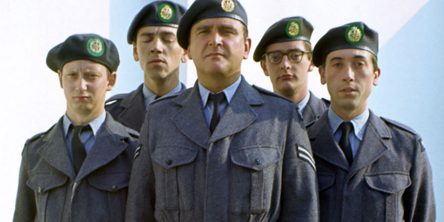 Get Some In!. Image shows from L to R: Bruce Leckie (Brian Pettifer), Jakey Smith (Robert Lindsay), Cpl. Percy Marsh (Tony Selby), Matthew Lilley (Gerard Ryder), Ken Richardson (David Janson). Copyright: Thames Television. Get Some In!. Image shows from L to R: Bruce Leckie (Brian Pettifer), Jakey Smith (Robert Lindsay), Cpl. Percy Marsh (Tony Selby), Matthew Lilley (Gerard Ryder), Ken Richardson (David Janson). Copyright: Thames Television.