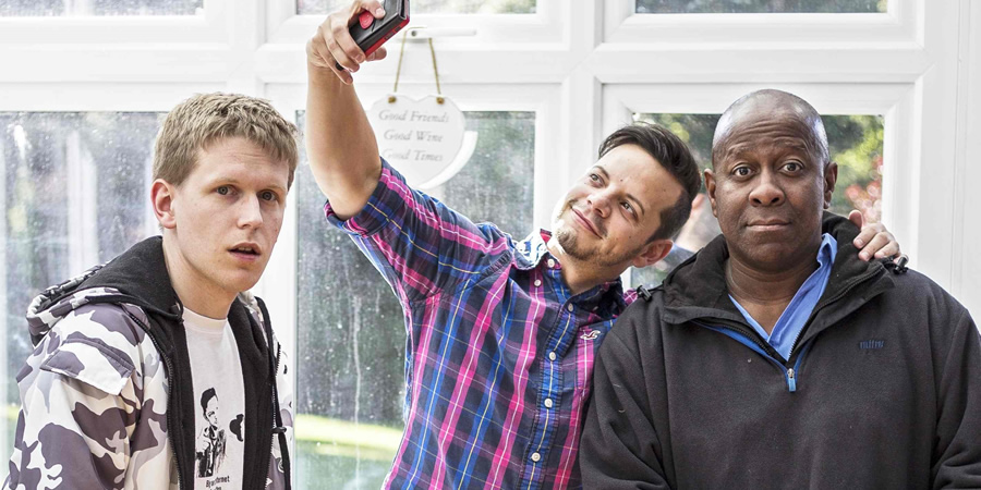 Getting Back With Dave Benson Phillips. Image shows from L to R: Darren Wilson (Andrew River), Ryan Marten (James Podmore), Dave (Dave Benson Phillips). Getting Back With Dave Benson Phillips. Image shows from L to R: Darren Wilson (Andrew River), Ryan Marten (James Podmore), Dave (Dave Benson Phillips).