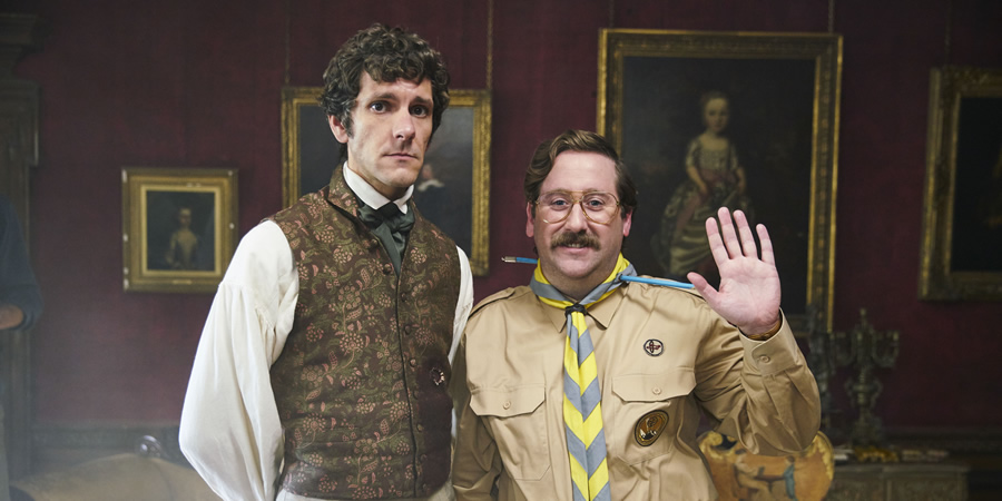 Ghosts. Image shows from L to R: Thomas Thorne (Mathew Baynton), Pat (Jim Howick). Copyright: Monumental Pictures. Ghosts. Image shows from L to R: Thomas Thorne (Mathew Baynton), Pat (Jim Howick). Copyright: Monumental Pictures.