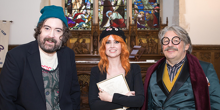 Giddy Stratospheres. Image shows from L to R: Tim (Nick Helm), Laura (Laura Jean Marsh), Murray (Richard Herring). Giddy Stratospheres. Image shows from L to R: Tim (Nick Helm), Laura (Laura Jean Marsh), Murray (Richard Herring).