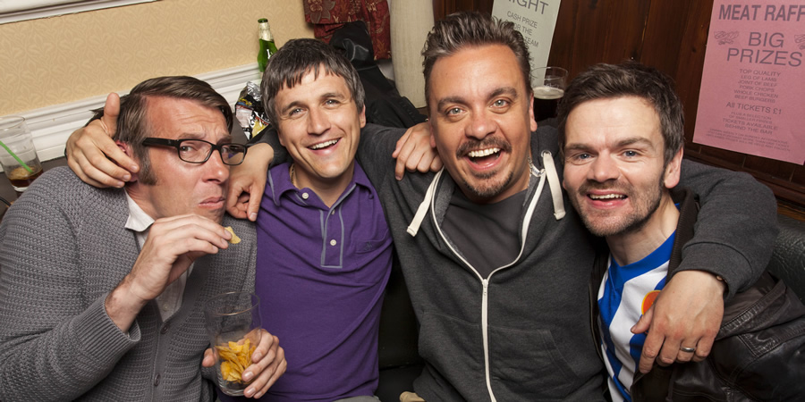 Great Night Out. Image shows from L to R: Glyn (Craig Parkinson), Beggsy (William Ash), Hodge (Lee Boardman), Daz (Stephen Walters). Great Night Out. Image shows from L to R: Glyn (Craig Parkinson), Beggsy (William Ash), Hodge (Lee Boardman), Daz (Stephen Walters).