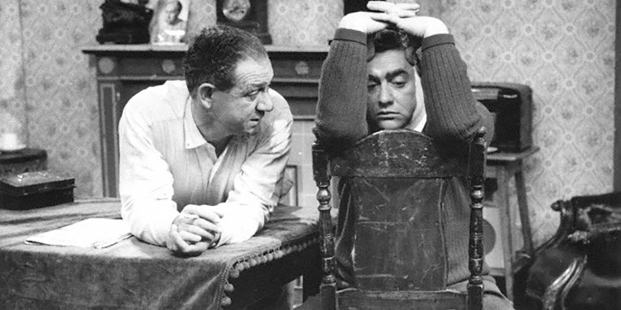 Hancock's Half Hour. Image shows from L to R: Sidney Balmoral James (Sid James), Anthony Aloysius St John Hancock (Tony Hancock). Copyright: BBC. Hancock's Half Hour. Image shows from L to R: Sidney Balmoral James (Sid James), Anthony Aloysius St John Hancock (Tony Hancock). Copyright: BBC.