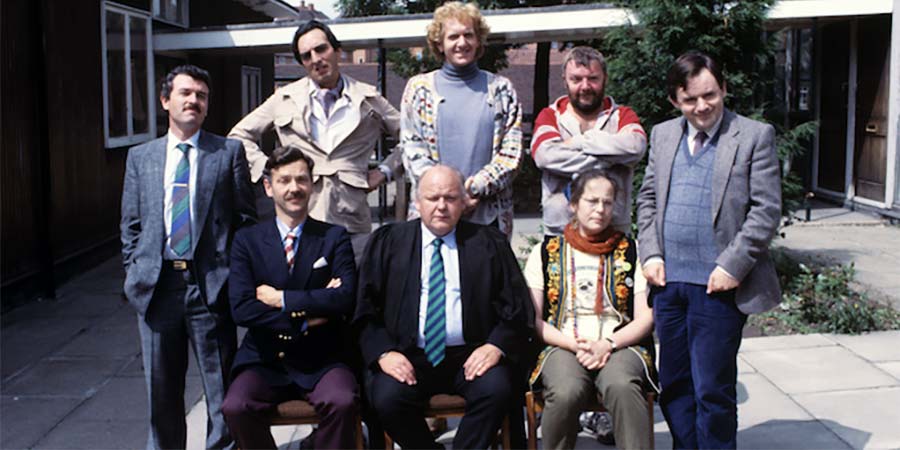 Hardwicke House. Image shows from L to R: Mr. Flashman (Gavin Richards), Mr. Mackintosh (Roger Sloman), Mr. Fowl (Granville Saxton), Mr. Wickham (Roy Kinnear), Moose Magnusson (Duncan Preston), Mr. Savage (Tony Haygarth), Ms. Crabbe (Pam Ferris), Peter Philpott (Nick Wilton). Copyright: Central Independent Television. Hardwicke House. Image shows from L to R: Mr. Flashman (Gavin Richards), Mr. Mackintosh (Roger Sloman), Mr. Fowl (Granville Saxton), Mr. Wickham (Roy Kinnear), Moose Magnusson (Duncan Preston), Mr. Savage (Tony Haygarth), Ms. Crabbe (Pam Ferris), Peter Philpott (Nick Wilton). Copyright: Central Independent Television.