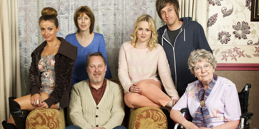 Hebburn. Image shows from L to R: Vicki (Lisa McGrillis), Pauline Pearson (Gina McKee), Joe Pearson (Vic Reeves), Sarah Pearson (Kimberley Nixon), Jack Pearson (Chris Ramsey), Dot (Pat Dunn). Hebburn. Image shows from L to R: Vicki (Lisa McGrillis), Pauline Pearson (Gina McKee), Joe Pearson (Vic Reeves), Sarah Pearson (Kimberley Nixon), Jack Pearson (Chris Ramsey), Dot (Pat Dunn).
