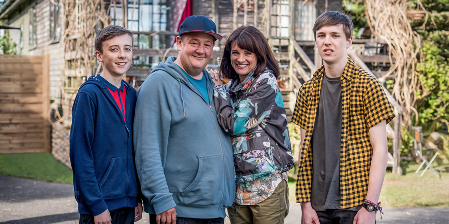 Home From Home. Image shows from L to R: Little Neil Hackett (Harvey Chaisty), Neil Hackett (Johnny Vegas), Fiona Hackett (Niky Wardley), Garth Hackett (Oscar Kennedy). Copyright: BBC. Home From Home. Image shows from L to R: Little Neil Hackett (Harvey Chaisty), Neil Hackett (Johnny Vegas), Fiona Hackett (Niky Wardley), Garth Hackett (Oscar Kennedy). Copyright: BBC.