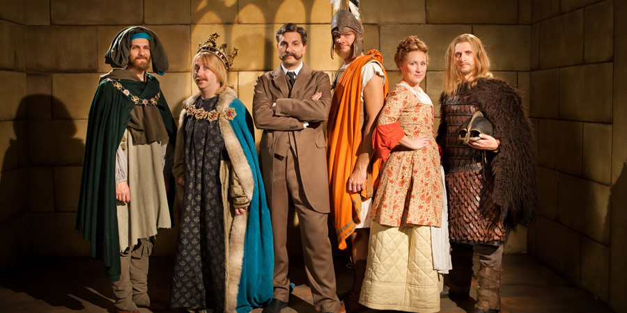 Horrible Histories. Image shows from L to R: Mathew Baynton, Jim Howick, Ben Willbond, Simon Farnaby, Martha Howe-Douglas, Laurence Rickard. Copyright: Lion Television / Citrus Television. Horrible Histories. Image shows from L to R: Mathew Baynton, Jim Howick, Ben Willbond, Simon Farnaby, Martha Howe-Douglas, Laurence Rickard. Copyright: Lion Television / Citrus Television.