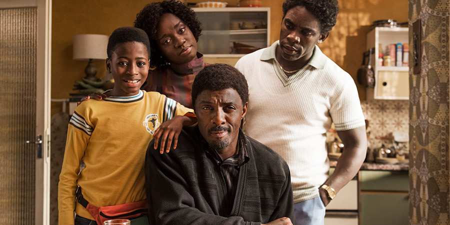 In The Long Run. Image shows from L to R: Kobna (Sammy Kamara), Agnes (Madeline Appiah), Walter (Idris Elba), Valentine (Jimmy Akingbola). Copyright: Sky. In The Long Run. Image shows from L to R: Kobna (Sammy Kamara), Agnes (Madeline Appiah), Walter (Idris Elba), Valentine (Jimmy Akingbola). Copyright: Sky.