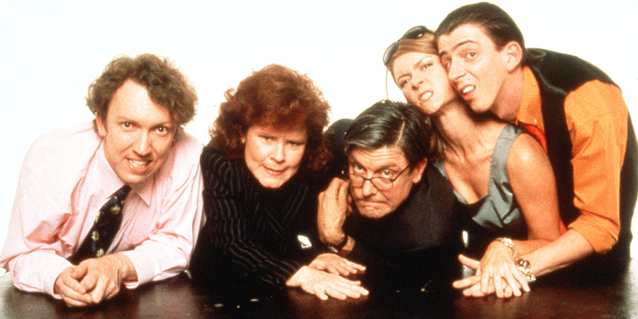 Is It Legal?. Image shows from L to R: Colin Lotus (Richard Lumsden), Stella Phelps (Imelda Staunton), Bob Birch (Patrick Barlow), Alison (Kate Isitt), Darren (Matthew Ashforde). Copyright: Hartswood Films Ltd. Is It Legal?. Image shows from L to R: Colin Lotus (Richard Lumsden), Stella Phelps (Imelda Staunton), Bob Birch (Patrick Barlow), Alison (Kate Isitt), Darren (Matthew Ashforde). Copyright: Hartswood Films Ltd.