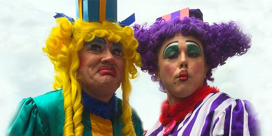 Two pantomime dames. Copyright: BBC. Two pantomime dames. Copyright: BBC.