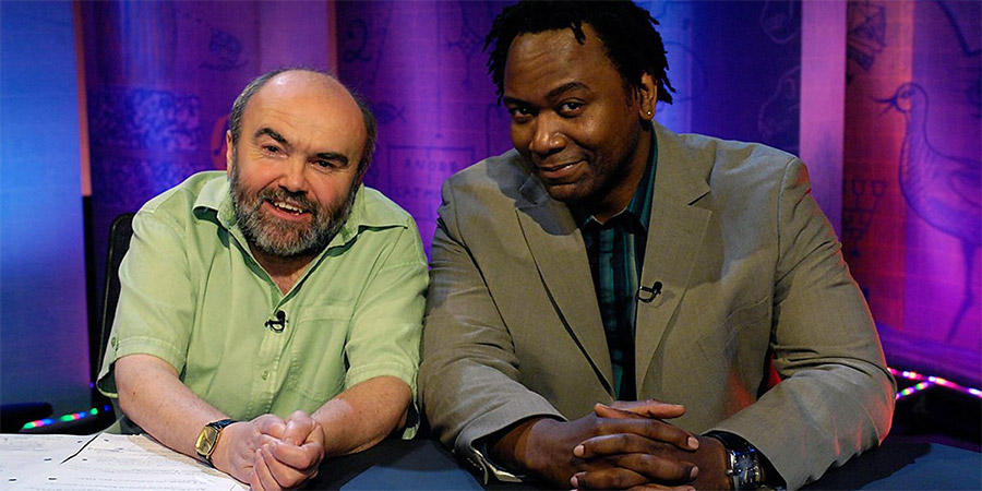 It's Only A Theory. Image shows from L to R: Andy Hamilton, Reginald D Hunter. Copyright: Hat Trick Productions. It's Only A Theory. Image shows from L to R: Andy Hamilton, Reginald D Hunter. Copyright: Hat Trick Productions.