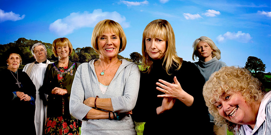 Jam & Jerusalem. Image shows from L to R: Queenie (Doreen Mantle), Hillary (Patrick Barlow), Eileen Pike (Maggie Steed), Sal Vine (Sue Johnston), Tip Haddam (Pauline McLynn), Caroline Martin (Jennifer Saunders), Rosie Bales (Dawn French). Copyright: BBC. Jam & Jerusalem. Image shows from L to R: Queenie (Doreen Mantle), Hillary (Patrick Barlow), Eileen Pike (Maggie Steed), Sal Vine (Sue Johnston), Tip Haddam (Pauline McLynn), Caroline Martin (Jennifer Saunders), Rosie Bales (Dawn French). Copyright: BBC.
