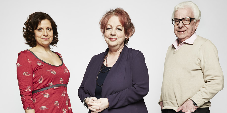 Jo Brand's Great Wall Of Comedy. Image shows from L to R: Rebecca Front, Jo Brand, Barry Cryer. Copyright: STV Productions. Jo Brand's Great Wall Of Comedy. Image shows from L to R: Rebecca Front, Jo Brand, Barry Cryer. Copyright: STV Productions.