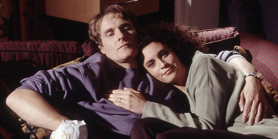 Joking Apart. Image shows from L to R: Mark Taylor (Robert Bathurst), Becky Johnson (Fiona Gillies). Joking Apart. Image shows from L to R: Mark Taylor (Robert Bathurst), Becky Johnson (Fiona Gillies).