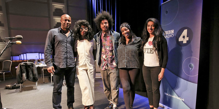 Joy. Image shows from L to R: Nicholas Bailey, Vivienne Acheampong, Nathan Bryon, Joy (Jocelyn Jee Esien), Nimisha Odedra. Copyright: BBC. Joy. Image shows from L to R: Nicholas Bailey, Vivienne Acheampong, Nathan Bryon, Joy (Jocelyn Jee Esien), Nimisha Odedra. Copyright: BBC.