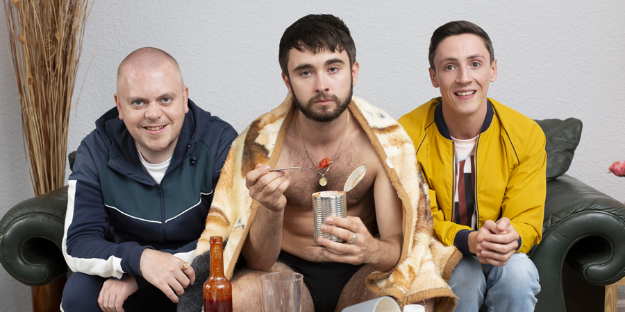 Joytown. Image shows from L to R: Basher (Mark Dallas), Chrissy (Rian Gordon), O'Connor (Joe Proctor). Copyright: The Comedy Unit. Joytown. Image shows from L to R: Basher (Mark Dallas), Chrissy (Rian Gordon), O'Connor (Joe Proctor). Copyright: The Comedy Unit.
