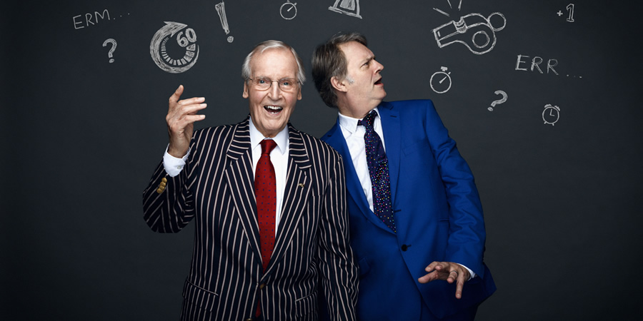50 Years Of Just A Minute: An Audience With Nicholas Parsons. Image shows from L to R: Nicholas Parsons, Paul Merton. Copyright: BBC. 50 Years Of Just A Minute: An Audience With Nicholas Parsons. Image shows from L to R: Nicholas Parsons, Paul Merton. Copyright: BBC.