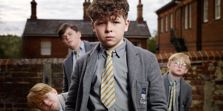 Just William. Image shows from L to R: Ginger (Jordan Grehs), Douglas (Edward Piercy), William Brown (Daniel Roche), Henry (Robert Foster). Copyright: BBC. Just William. Image shows from L to R: Ginger (Jordan Grehs), Douglas (Edward Piercy), William Brown (Daniel Roche), Henry (Robert Foster). Copyright: BBC.