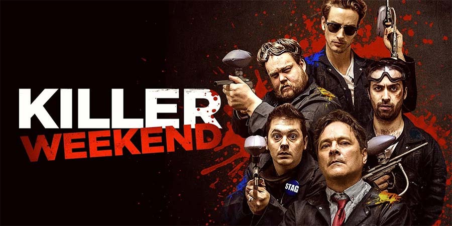 Killer Weekend. Image shows from L to R: Eric (Danny Kirrane), Sam (Sean Michael Verey), Gerald (Mark Heap), Myles (Timothy Renouf), Toby (David Mumeni). Killer Weekend. Image shows from L to R: Eric (Danny Kirrane), Sam (Sean Michael Verey), Gerald (Mark Heap), Myles (Timothy Renouf), Toby (David Mumeni).