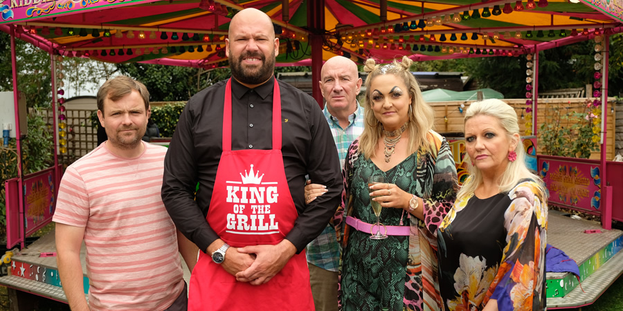 'King Gary. Image shows from L to R: Winkle (Neil Maskell), Gary King (Tom Davis), Big Gary King (Simon Day), Terri King (Laura Checkley), Denise King (Camille Coduri). 'King Gary. Image shows from L to R: Winkle (Neil Maskell), Gary King (Tom Davis), Big Gary King (Simon Day), Terri King (Laura Checkley), Denise King (Camille Coduri).