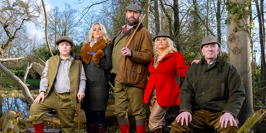 King Gary. Image shows from L to R: Teddy King (Riley Burgin), Terri King (Laura Checkley), Gary King (Tom Davis), Denise King (Camille Coduri), Big Gary King (Simon Day). Copyright: Shiny Button Productions. King Gary. Image shows from L to R: Teddy King (Riley Burgin), Terri King (Laura Checkley), Gary King (Tom Davis), Denise King (Camille Coduri), Big Gary King (Simon Day). Copyright: Shiny Button Productions.