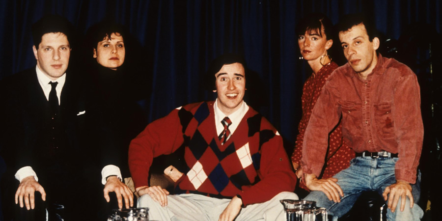 Knowing Me, Knowing You... With Alan Partridge. Image shows from L to R: Patrick Marber, Rebecca Front, Alan Partridge (Steve Coogan), Doon Mackichan, David Schneider. Copyright: BBC. Knowing Me, Knowing You... With Alan Partridge. Image shows from L to R: Patrick Marber, Rebecca Front, Alan Partridge (Steve Coogan), Doon Mackichan, David Schneider. Copyright: BBC.