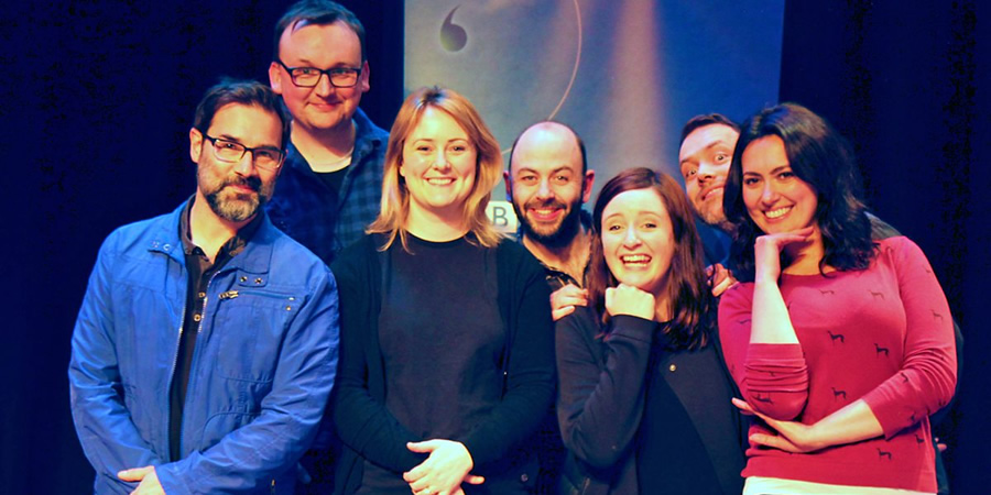 Kült. Image shows from L to R: Petr (Adam Buxton), Julian (Shane Langan), Anne (Philippa Dunne), Johnny (Niall Gaffney), Grace (Amy Stephenson), Karl (Rory Connolly), Siobhan (Yasmine Akram). Copyright: BBC. Kült. Image shows from L to R: Petr (Adam Buxton), Julian (Shane Langan), Anne (Philippa Dunne), Johnny (Niall Gaffney), Grace (Amy Stephenson), Karl (Rory Connolly), Siobhan (Yasmine Akram). Copyright: BBC.
