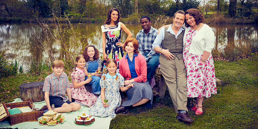 The Larkins. Image shows from L to R: Montgomery Larkin (Liam Middleton), Petunia Larkin (Rosie Coleman), Victoria Larkin (Lola Shepelev), Zinnia Larkin (Davina Coleman), Mariette Larkin (Sabrina Bartlett), Primrose Larkin (Lydia Page), Cedric 'Charley' Charlton (Tok Stephen), Pop Larkin (Bradley Walsh), Ma Larkin (Joanna Scanlan). The Larkins. Image shows from L to R: Montgomery Larkin (Liam Middleton), Petunia Larkin (Rosie Coleman), Victoria Larkin (Lola Shepelev), Zinnia Larkin (Davina Coleman), Mariette Larkin (Sabrina Bartlett), Primrose Larkin (Lydia Page), Cedric 'Charley' Charlton (Tok Stephen), Pop Larkin (Bradley Walsh), Ma Larkin (Joanna Scanlan).