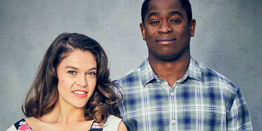 The Larkins. Image shows from L to R: Mariette Larkin (Sabrina Bartlett), Cedric 'Charley' Charlton (Tok Stephen). The Larkins. Image shows from L to R: Mariette Larkin (Sabrina Bartlett), Cedric 'Charley' Charlton (Tok Stephen).