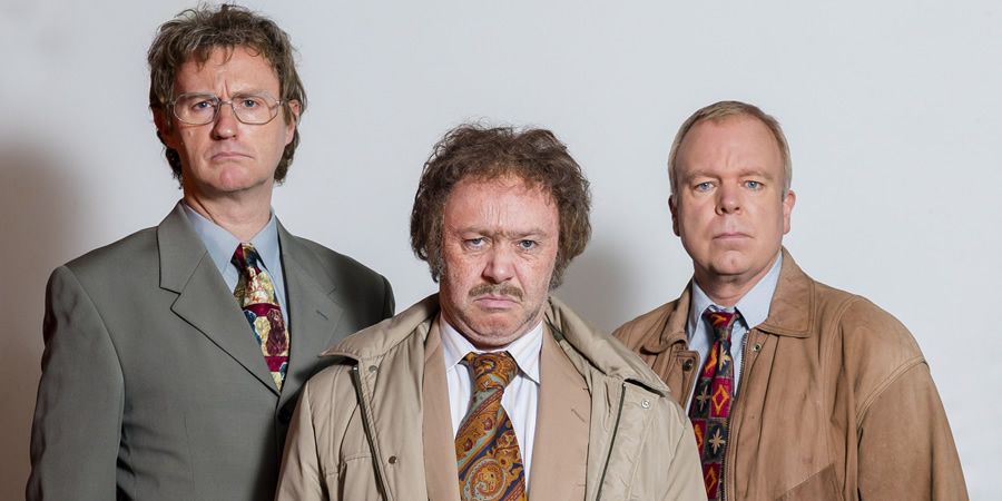The League Of Gentlemen. Image shows from L to R: Brian (Mark Gatiss), Geoff (Reece Shearsmith), Mike (Steve Pemberton). Copyright: BBC. The League Of Gentlemen. Image shows from L to R: Brian (Mark Gatiss), Geoff (Reece Shearsmith), Mike (Steve Pemberton). Copyright: BBC.