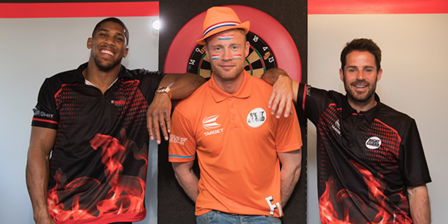 Anthony Joshua, Andrew Flintoff and Jamie Redknapp at the darts. Copyright: CPL Productions. Anthony Joshua, Andrew Flintoff and Jamie Redknapp at the darts. Copyright: CPL Productions.