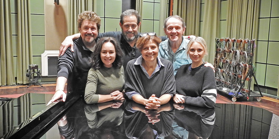 Lena Marsh, Live And Shticking!. Image shows from L to R: Michael Ball, Samantha Spiro, Jeremy Front, Lena Marsh (Rebecca Front), Kevin Whately, Jenny Bede. Copyright: BBC. Lena Marsh, Live And Shticking!. Image shows from L to R: Michael Ball, Samantha Spiro, Jeremy Front, Lena Marsh (Rebecca Front), Kevin Whately, Jenny Bede. Copyright: BBC.