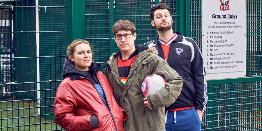 Let's Get Macho. Image shows from L to R: Ali Cross (Issy Wroe Wright), Joshua Collins (David Ellis), Paul Barker (James Murfitt). Let's Get Macho. Image shows from L to R: Ali Cross (Issy Wroe Wright), Joshua Collins (David Ellis), Paul Barker (James Murfitt).