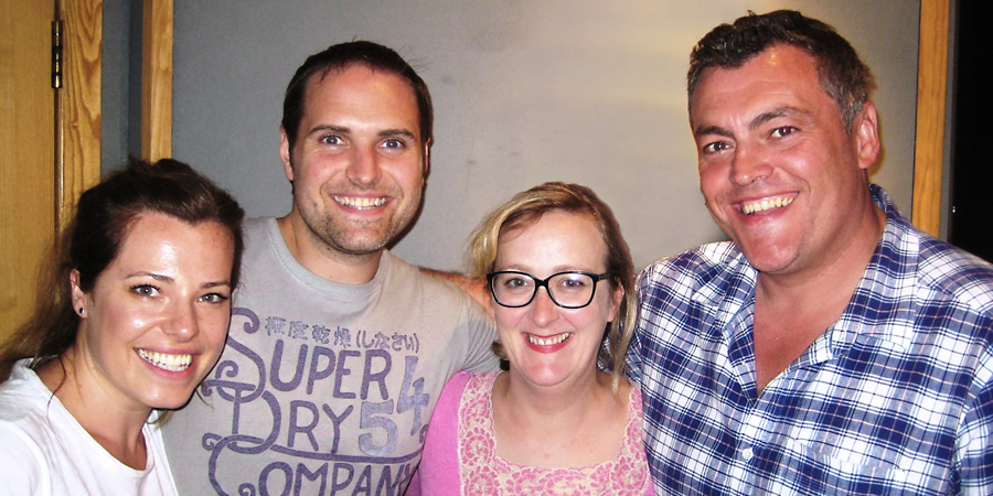Lewis Macleod's Wired News. Image shows from L to R: Scarlett Mack, Gerry MacLaughlin, Anita Corduroy (Gabriel Quigley), Lewis (Lewis Macleod). Copyright: The Comedy Unit. Lewis Macleod's Wired News. Image shows from L to R: Scarlett Mack, Gerry MacLaughlin, Anita Corduroy (Gabriel Quigley), Lewis (Lewis Macleod). Copyright: The Comedy Unit.