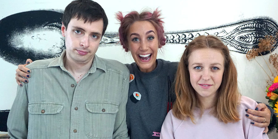 Limbo. Image shows from L to R: Francis (Alastair Roberts), Neck (Bekka Bowling), Alice (Ellie White). Copyright: Hat Trick Productions. Limbo. Image shows from L to R: Francis (Alastair Roberts), Neck (Bekka Bowling), Alice (Ellie White). Copyright: Hat Trick Productions.