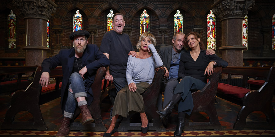 Love In Recovery. Image shows from L to R: Danno (Paul Kaye), Andy (Johnny Vegas), Julie (Sue Johnston), Simon (John Hannah), Fiona (Rebecca Front). Copyright: Lucky Giant. Love In Recovery. Image shows from L to R: Danno (Paul Kaye), Andy (Johnny Vegas), Julie (Sue Johnston), Simon (John Hannah), Fiona (Rebecca Front). Copyright: Lucky Giant.